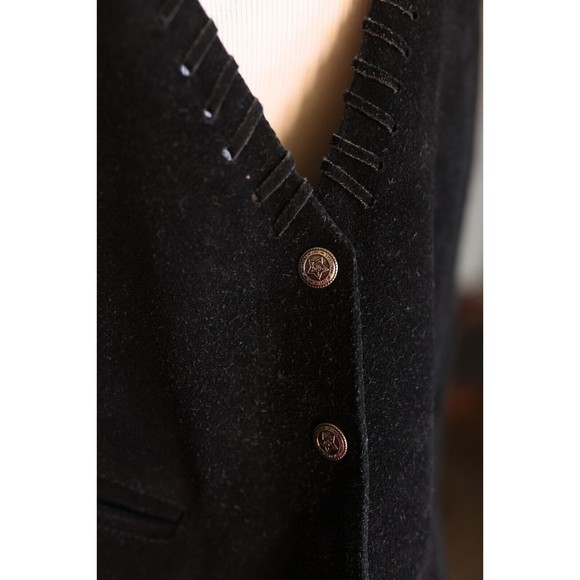 Vintage A.J. Black Leather Suede Vest w/Western Star Snaps whimsigoth Size L - Picture 5 of 10